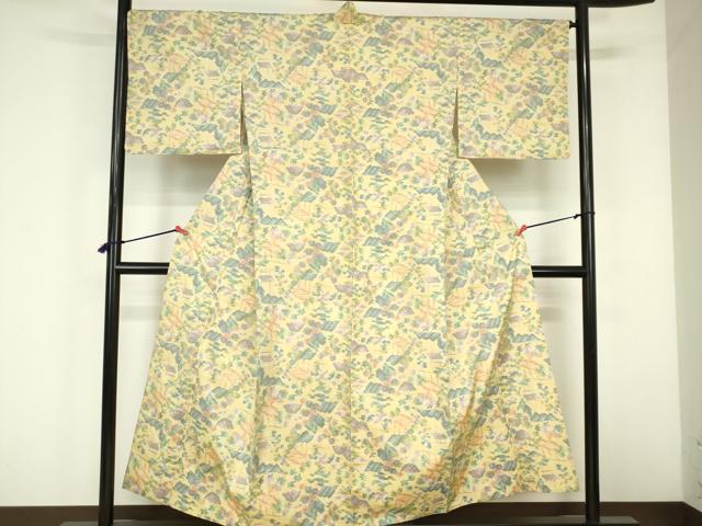 平和屋着物▽本場大島紬 単衣 総絣 風景花文 正絹 逸品 DABF3325op