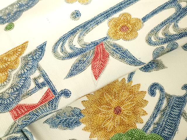 平和屋着物▽上質な小紋 単衣 流水風景花文 正絹 逸品 DABF3327op
