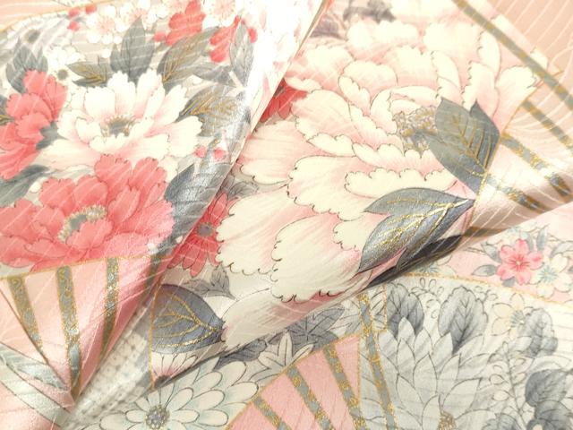 平和屋着物▽上質な小紋 単衣 扇面花文 暈し染め 金彩 正絹 逸品 DABF3328op