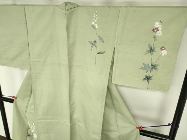 平和屋着物▽訪問着 単衣 白山紬 友禅 作家物 草花 正絹 逸品 DABF3329op
