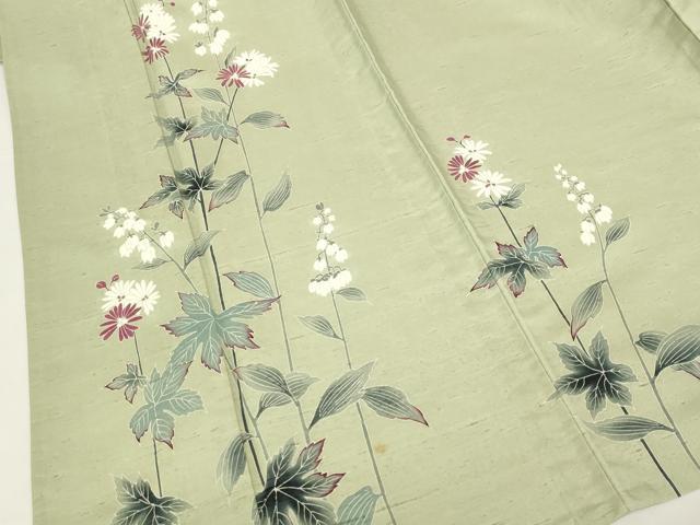 平和屋着物▽訪問着 単衣 白山紬 友禅 作家物 草花 正絹 逸品 DABF3329op