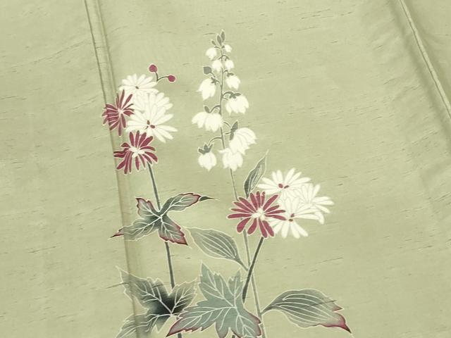 平和屋着物▽訪問着 単衣 白山紬 友禅 作家物 草花 正絹 逸品 DABF3329op
