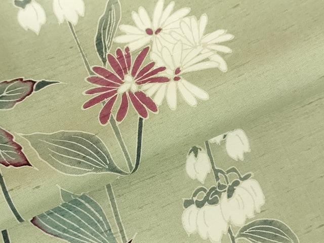 平和屋着物▽訪問着 単衣 白山紬 友禅 作家物 草花 正絹 逸品 DABF3329op