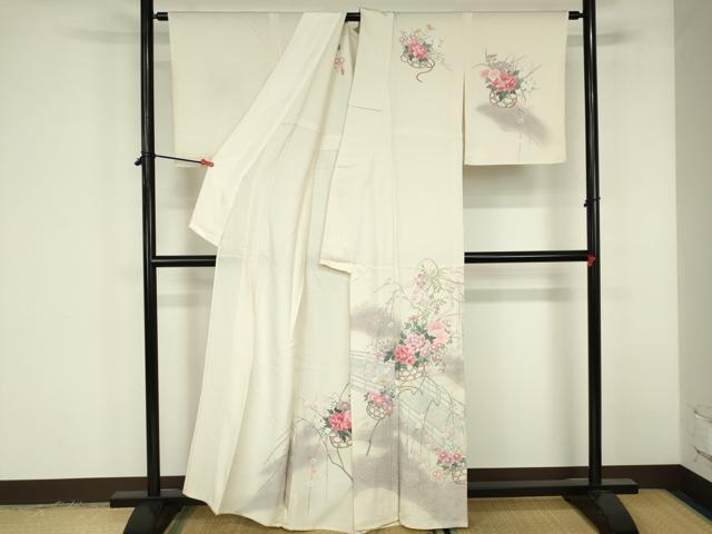 平和屋着物▽訪問着 単衣 花籠文 暈し染め 正絹 逸品 DABF3332op