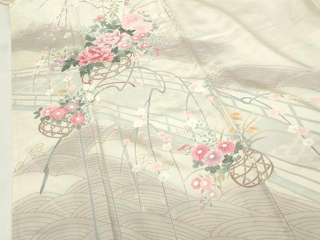 平和屋着物▽訪問着 単衣 花籠文 暈し染め 正絹 逸品 DABF3332op