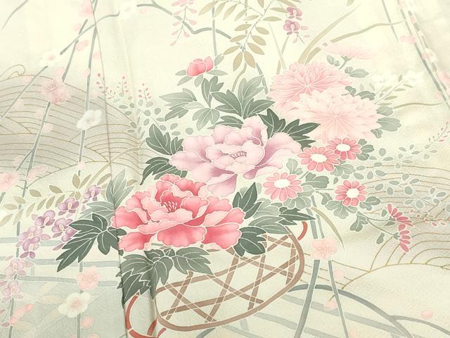 平和屋着物▽訪問着 単衣 花籠文 暈し染め 正絹 逸品 DABF3332op
