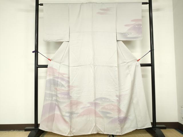 平和屋着物▽訪問着 単衣 箔散らし 暈し染め 銀彩 正絹 逸品 DABF3334op