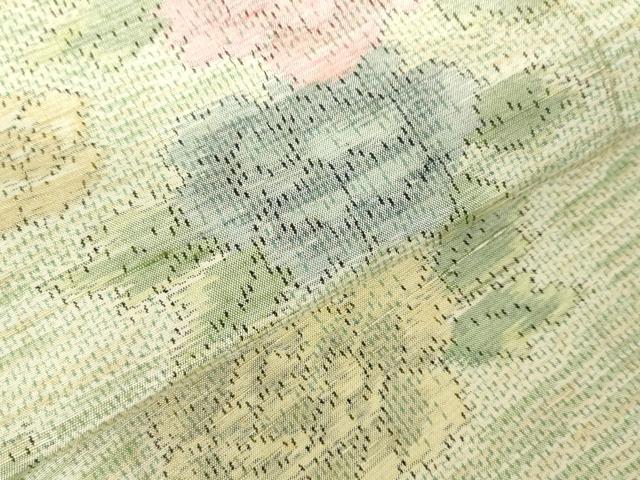 平和屋着物▽上質な紬 単衣 牡丹 正絹 逸品 DABF3335op