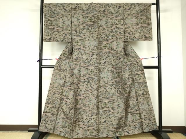 平和屋着物▽上質な紬 単衣 風景文 正絹 逸品 DABF3340op