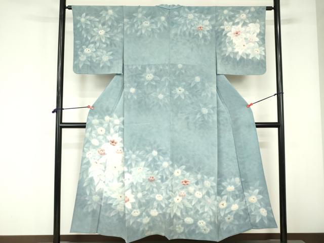平和屋着物▽訪問着 単衣 草花 暈し染め 金彩 正絹 逸品 DABF3341op