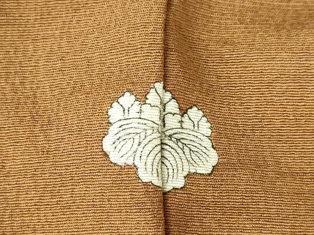 平和屋着物▽上質な色無地 単衣 枯茶色 お召縮緬 正絹 逸品 DABF3342op