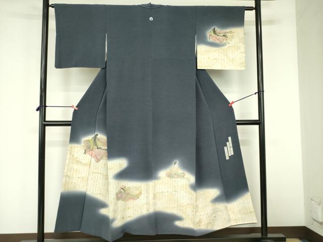 平和屋着物▼友禅師・京の名工・伝統工芸士・樽本伊勢蔵 訪問着 鹿 シカ 平安人物文 暈し染め 金銀彩 正絹 逸品 DABF3384op