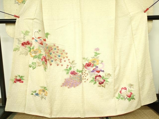 平和屋着物▼豪華振袖 駒刺繍 総刺繍 絞り 孔雀花文 金銀糸 正絹 逸品 DABF3398op