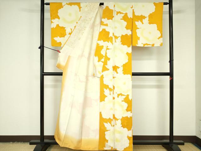 平和屋着物▼上質な小紋 地紋起こし 牡丹 正絹 逸品 DABF3401op