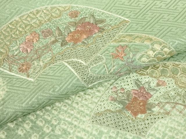 平和屋着物▼中国三大刺繍 スワトウ刺繍 汕頭刺繍 総刺繍 訪問着 絞り 地紙花文 金糸 正絹 逸品 DABF3407op
