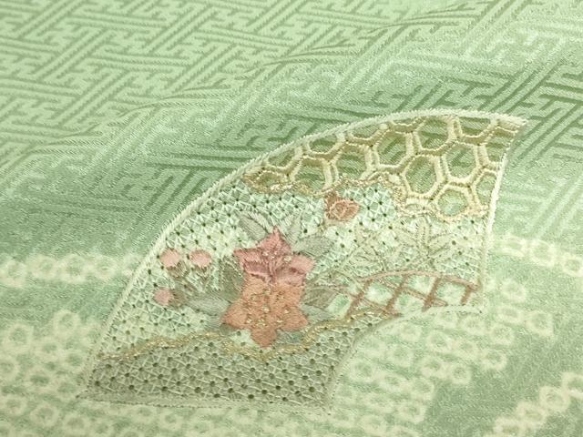 平和屋着物▼中国三大刺繍 スワトウ刺繍 汕頭刺繍 総刺繍 訪問着 絞り 地紙花文 金糸 正絹 逸品 DABF3407op