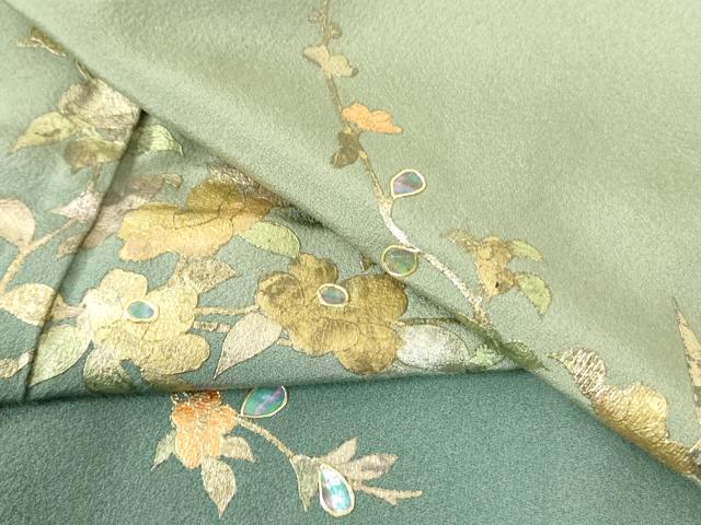 平和屋着物▼訪問着 螺鈿 枝花 暈し染め 金彩 正絹 逸品 DABF3415op