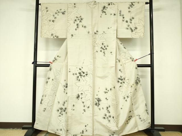 平和屋着物▼上質な紬 80亀甲 枝楓文 正絹 逸品 DABF3416op