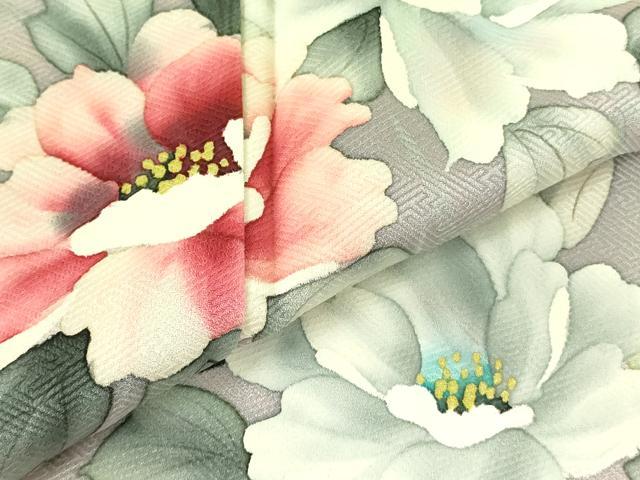 平和屋着物▼訪問着 手描き 牡丹 枝梅 暈し染め 正絹 逸品 DABF3419op
