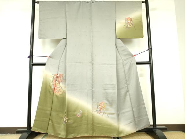 平和屋着物▼訪問着 総刺繍 誰が袖花文 暈し染め 金彩 正絹 逸品 DABF3421op