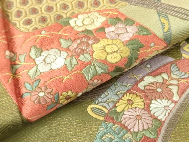 平和屋着物▼訪問着 総刺繍 誰が袖花文 暈し染め 金彩 正絹 逸品 DABF3421op