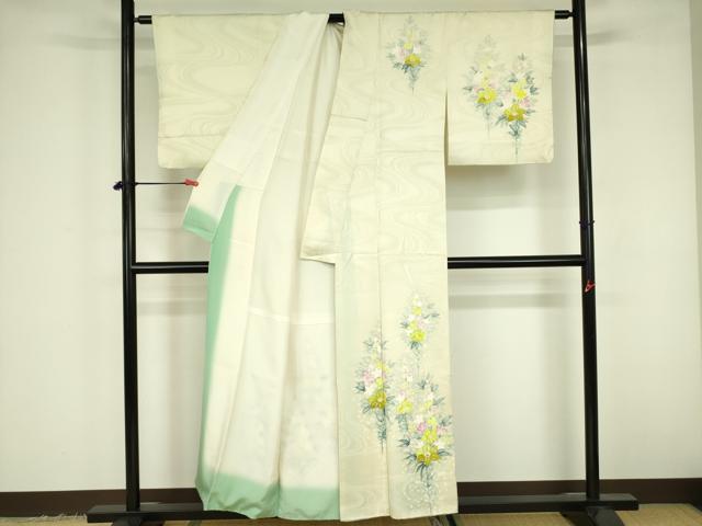 平和屋着物▼訪問着 手描き 草花 正絹 逸品 DABF3439op