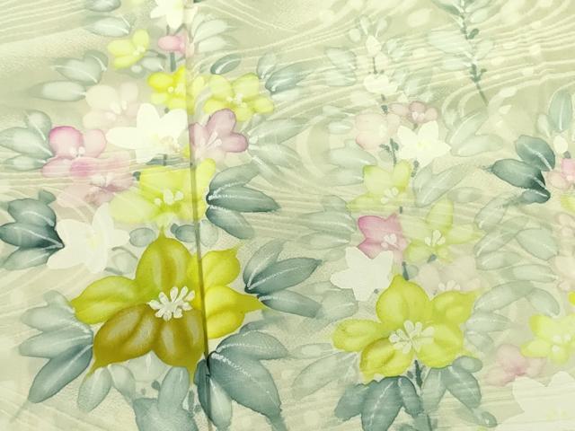 平和屋着物▼訪問着 手描き 草花 正絹 逸品 DABF3439op