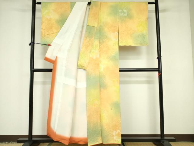 平和屋着物▼上質な小紋 地紋起こし 草花 暈し染め 正絹 逸品 DABF3446op
