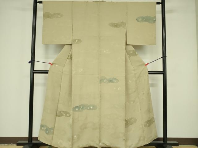 平和屋着物▼上質な小紋 地紋起こし 雲取花文 正絹 逸品 DABF3457op