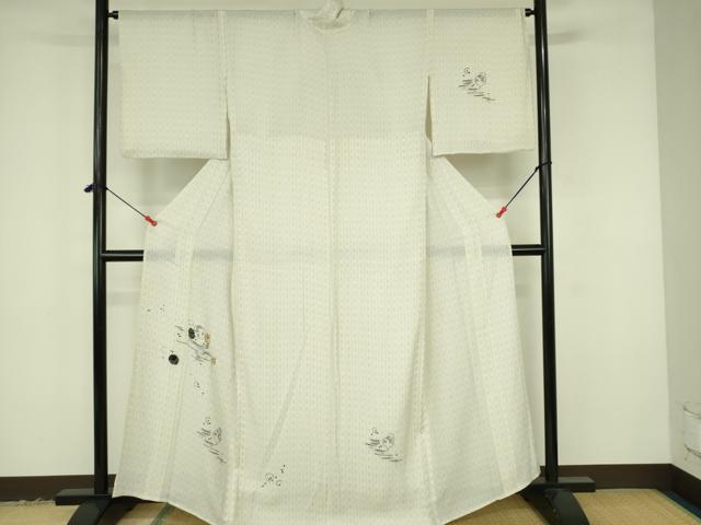 平和屋着物*夏物 訪問着 縦絽 宝尽くし雪輪花文 金彩 正絹 逸品 DABF3471op