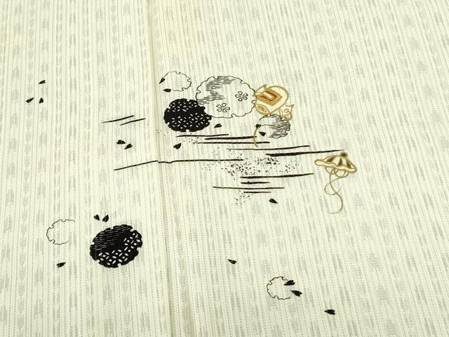 平和屋着物*夏物 訪問着 縦絽 宝尽くし雪輪花文 金彩 正絹 逸品 DABF3471op