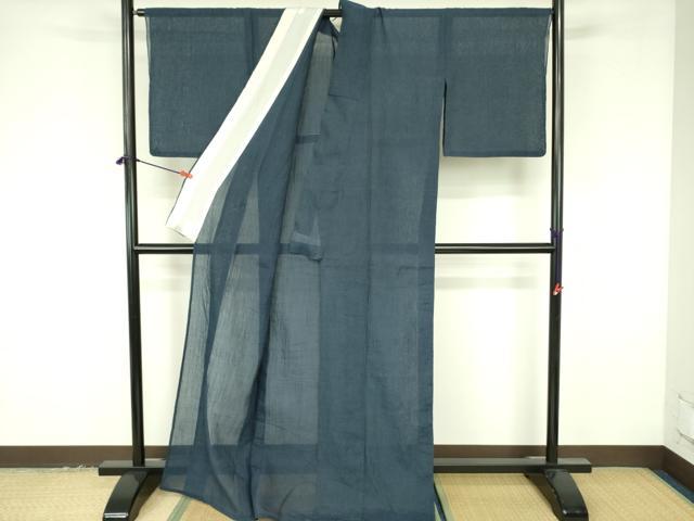 平和屋着物*夏物 本場小千谷ちぢみ 濃藍色 証紙付き 麻 逸品 DABF3482op