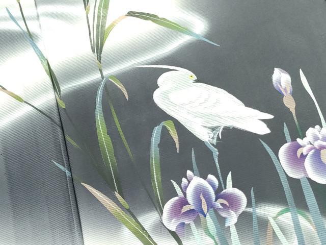 平和屋着物*夏物 訪問着 絽 白鷺 シラサギ 杜若 カキツバタ 暈し染め 正絹 逸品 DABF3490op