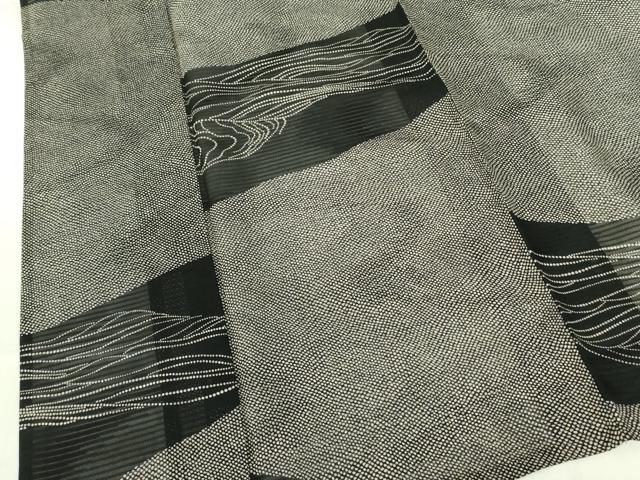 平和屋着物*夏物 小紋 絽 立波文 黒地 三越扱い 正絹 逸品 DABF3491op