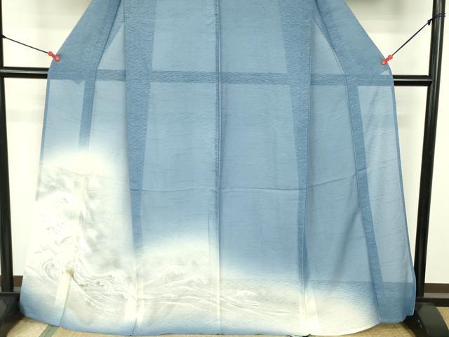 平和屋着物*夏物 訪問着 紗 荒波に舟 暈し染め 正絹 逸品 DABF3492op
