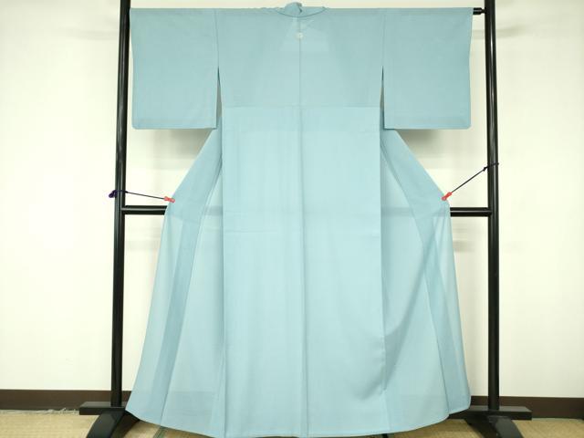平和屋着物*夏物 色無地 絽縮緬 水色 洗える着物 DABF3499op