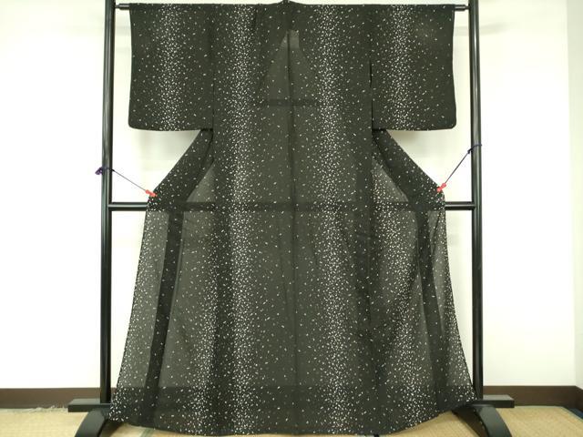 平和屋着物*夏物 小紋 絽 箔散らし 黒地 洗える着物 DABF3501op
