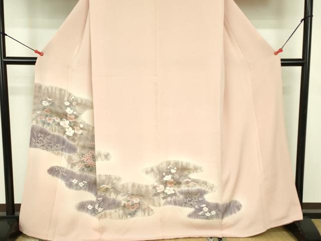 平和屋着物▼訪問着 手描き 草花 暈し染め 鬼しぼ縮緬 正絹 逸品 DABF3511op