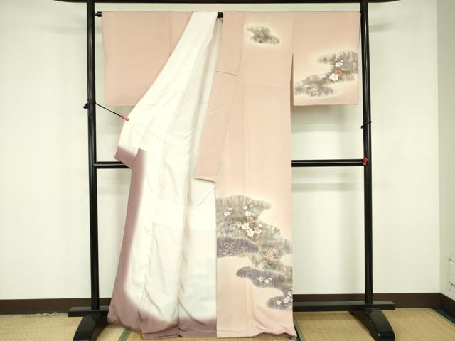平和屋着物▼訪問着 手描き 草花 暈し染め 鬼しぼ縮緬 正絹 逸品 DABF3511op