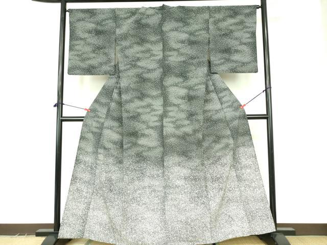 平和屋着物▽訪問着 単衣 霰文 黒地 洗える着物 DABF3530op