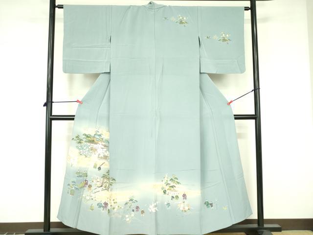 平和屋着物▽訪問着 単衣 人物風景花文 暈し染め 金彩 正絹 逸品 DABF3532op