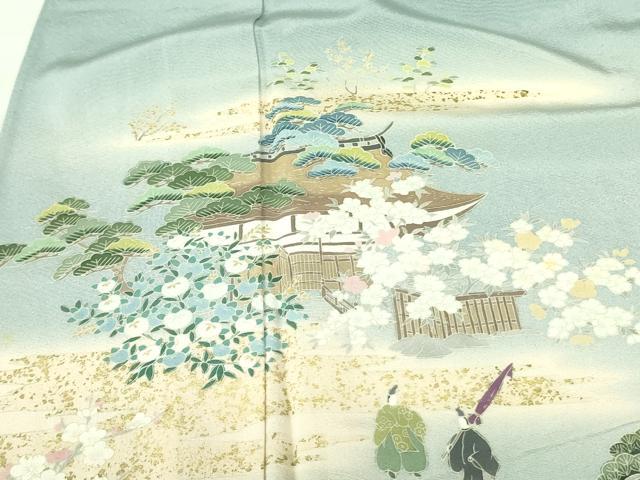 平和屋着物▽訪問着 単衣 人物風景花文 暈し染め 金彩 正絹 逸品 DABF3532op