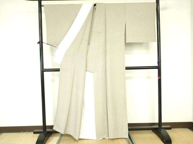 平和屋着物▽上質な色無地 単衣 花唐草地紋 利休白茶色 正絹 逸品 DABF3543op
