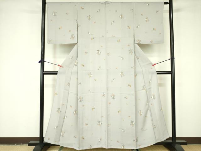 平和屋着物▽小紋 単衣 折鶴 草花 洗える着物 DABF3544op