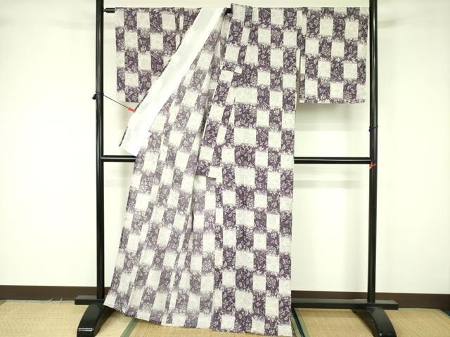 平和屋着物▽小紋 単衣 更紗花唐草文 洗える着物 DABF3545op