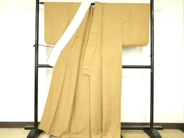 平和屋着物▽上質な色無地 単衣 草花地紋 黄朽葉色 正絹 逸品 DABF3554op