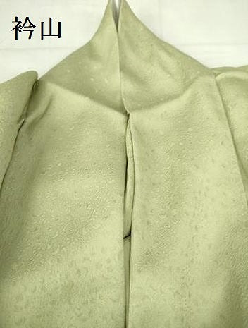 平和屋着物▽螺鈿作家 甲斐泰造監修 色無地 単衣 草花地紋 若菜色 ワンポイント 正絹 逸品 DABF3564op