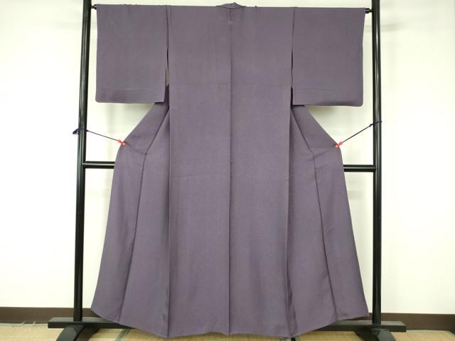 平和屋着物▽上質な色無地 単衣 草花地紋 古代紫色 正絹 逸品 DABF3567op