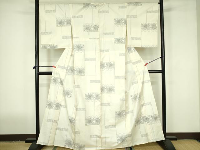 平和屋着物▽本場大島紬 白大島 単衣 7マルキ 横段花文 正絹 逸品 DABF3577op