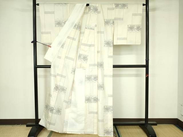 平和屋着物▽本場大島紬 白大島 単衣 7マルキ 横段花文 正絹 逸品 DABF3577op